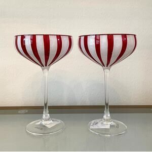 Cabana Red Striped Coupe Glasses 8oz Set of 2 NEW